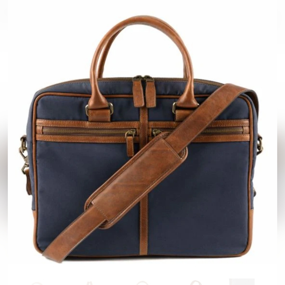 NWT Moore & Giles Lewis Flyweight Briefcase Ventile Navy & Baldwin Oak MSRP $913